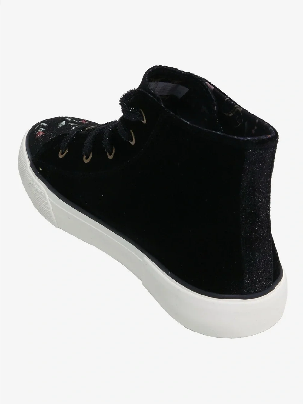 Wicked Black Velvet High-Top Sneaker with Pink & Mint Embroidery